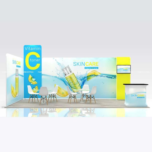 บูธผ้า,บูธผ้าสำเร็จรูป,fabric booth,fabric stand,แบคดรอป,เคาน์เตอร์,tension