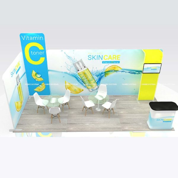 บูธผ้า,บูธผ้าสำเร็จรูป,fabric booth,fabric stand,แบคดรอป,เคาน์เตอร์,tension