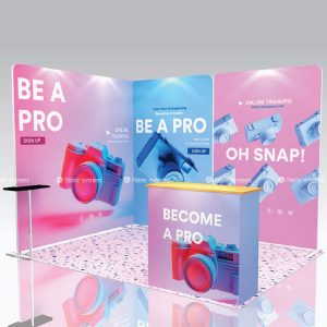 บูธผ้า,บูธผ้าสำเร็จรูป,fabric booth,fabric stand,แบคดรอป,เคาน์เตอร์,tension จัดบูธ ผ้าพิมพ์ลาย
